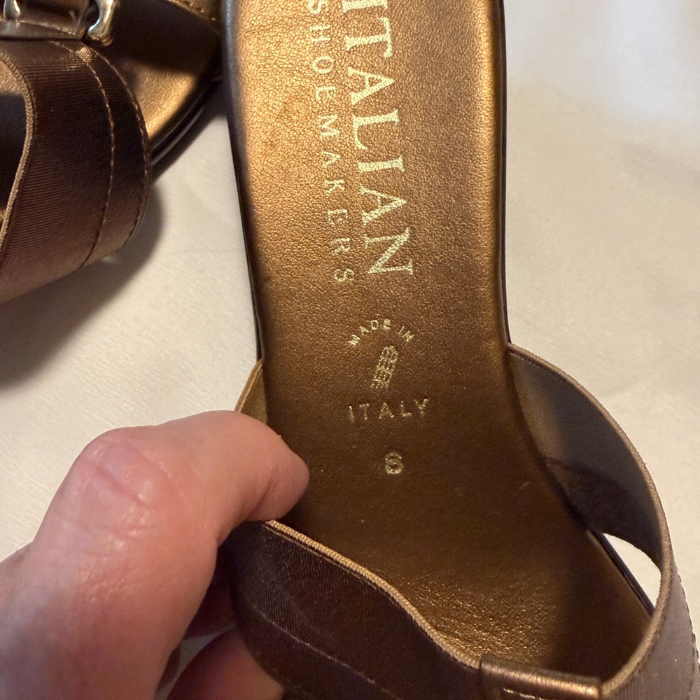 Italian Shoemakers Bronze Wedge Slide Sandals Size 8 Made in Italy - Picture 2 of 10